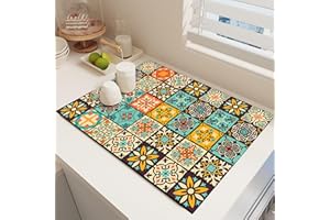 CAMIC Raidley Quick Dry Dish Mat, Retro Quick-Drying Water-Draining Mat, Heat Resistant Drying Mat for Kitchen Bar Countertops, Absorbent Microfiber Drainer Mats (P, 15.7 * 19.7 inch)