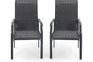 ‎MFSTUDIO MFSTUDIO Rattan Balkonstuhl 2er Set, Garten Stühle Wetterfest, Schwarzbraunes Rattan, Stahlrahmen, Ergonomischer Hochlehner, Outdoor Sessel für Terrasse, Balkon, Bistro