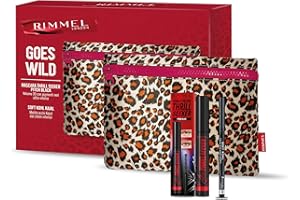Rimmel London, Cofanetto Regalo Donna Rimmel Goes Wild, Pochette Leopardata con Mascara Thrill Seeker Pitch Black + Matita Occhi Soft Kohl Kajal Jet Black