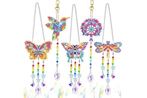 LYLIDIA 5 pcs Diamond Painting Campanas de Viento con Pintura de Diamante Atrapasueños 5D Diamond Painting Kit Completo Llaveros de Campanilla de Viento de Doble Cara Colgantes Prismas Jardín