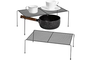 Lonian Kitchen Cupboard Organizer Shelf, 2 Pack Counter Storage Shelf Kitchen Cabinet Organizer Rack with Non-Slip Rubber Feet