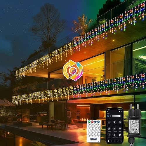 Icicle Fairy Lights with App Control, Fairy Lights Curtain with Musical Rhythm, IP44 Waterproof, 17 Modes, App Timer & Remote Control for Living Room, Wedding, Christmas, Party, Halloween