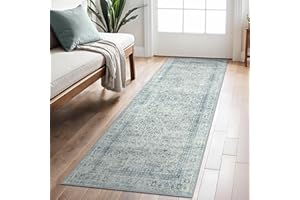 BEIMO tapis de Salon 80x300CM Oriental - Vintage à Poils Courts pour Adulte Antidérapant Bleu Clair