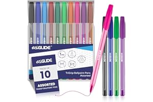 Eziglide TriGrip Ballpoint Pens Assorted 10 Pack, 10 Vibrant Colours, Medium Point Nib (1.0mm) for Precise Writing & Triangular Grip – Writing Pens for Home, Office, Teachers, Exams, Work & more