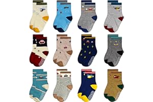 ELUTONG Stoppersocken Kinder 12 Paar Kleinkind Jungen ABS Rutschfeste Socken Antirutsch Socken Kinder Antirutsch Kinder Socken für 1-7 Jahre Jungen und Mädchen