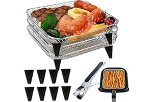 KZXCVS 3 unidades de 316 cestas de rejilla para freidora de aire caliente, cestas de acero inoxidable, cestas apilables, cestas para airfryer, rack, parrilla de aire caliente, rack, cestas apilables para