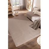 MEC Home D&uuml;z Kahverengi Peluş Halı - Kaymaz Tabanlı, Yumuşak Dokulu, Makinede Yıkanabilir, Salon &amp; Oturma Odası İ&ccedil;in - 11 &Ouml;l&ccedil;
