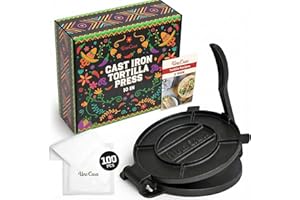 Uno Casa Machine à Tacos en Fonte de 25,4 cm - Appareil pour Quesadillas et Tortillas, Roti - Papier Sulfurisé en Bonus - Presse Tacos pour Tortilla à la Farine, Roti, Tawa ou Dosa