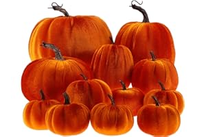 Gresorth 12 grandi zucche artificiali in velluto autunnale raccolto per Halloween, centrotavola fatto a mano, decorazione per casa, cucina, fattoria, Ringraziamento, matrimonio, arancione