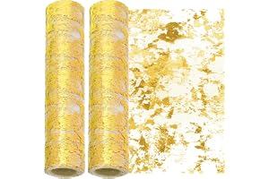 Swpeet 2 st 30 x 258 cm guld paljett glitter bordslöpare, glitterfolie metallisk tunn nätdekor, guldbordslöpare, paljettglitt