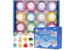 HUADUOO 12 pcs Bath Bomb Gift Set,Handmade Natural and Organic Bubble Bombs,for Kids with Surprise Toy Inside,with Surprise Sea Animal Toy Inside,Birthday Christmas Easter Party Girls Boys