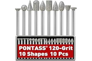 PONTASS 10 Pezzi Frese Diamantate per Dremel, Grana 120 Set di Frese Diamantate Punte Diamantate per Pietra con Gambo da 3 Mm per Pietra Intaglio Fai da Te, Rettifica, Lucidatura, Incisione, Ceramica
