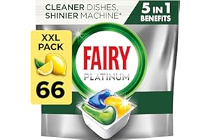 Fairy Platinum Plus All-In-1 DishwasherTablets, Bulk Pack - 66 Pods, Lemon, Greasy Filter & Rinse Aid Action