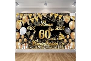 Striscione Buon Compleanno 60 Anni 1965-2025, Seutgjie Decorazioni Compleanno 60 Anni Donna Uomo per Anniversario Oro Nero 180 x 110 cm