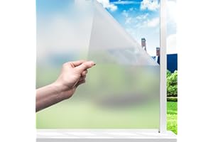 Funfox Frosted Window Film Privacy Opaque Vinyl Sticker 44.5x300cm, Matt Glass Film Static Cling for Bathroom Door & Office, Non-Adhesive UV Protection, Pure Frost