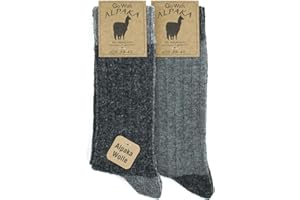 GOWITH Alpaca Wool Socks for men and women, 2 pairs warm soft cosy natural wool thermal, thick boot socks walking hiking camping, grey beige brown