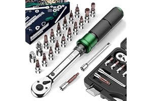 SS SHOVAN 21PCS Bike Torque Wrench Set 2-24 Nm, 1/4" Drive, ±3% Accuracy, 72 Teeth Dual-Direction Adjustable, with Extension Bar, Socket Bits (Hex & Torx & Phillips), for Mountain Bike, Bicycle Repair