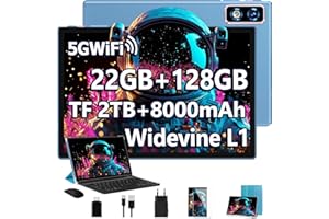 DEERTIME 2025 Newest Android 14 Tablet 10 Pulgadas, 22GB RAM+128GB ROM/TF 2TB ,GPS ,5G+2.4G WiFi,Octa-Core 2.0GHz,8000mAh | Cuerpo Metálico | Widevine L1 | GMS Tablet 2 en 1 con Teclado, Funda y Ratón - Azul