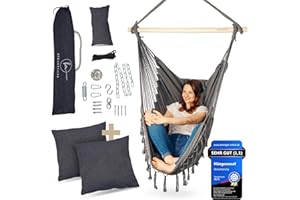 ‎BM BELLAMATILDA BELLAMATILDA® Hängesessel inkl 3 Kissen + 360° Montagezubehör - Outdoor & Indoor XXL Hängeschaukel für Erwachsene & Kinder - Hängesitz/Hängestuhl bis 150kg für Garten, Wohnzimmer, Balkon (O.Gr.)