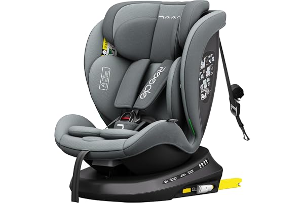 Reecle i-Size Siège Auto 360 Pivotant ISOFIX 40-150 cm, de la naissance à 12 ans (0-36 kg), ECE R129 (Gray)