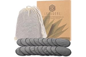 LUXUREAL Tamponi Struccanti Lavabili 20 Pezzi, Struccanti Riutilizzabili in Bio Bamboo Triplo Spessore Super Morbido con Sacchetto per il Bucato per Qualsiasi Tipo di Pelle