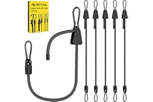 RUGTOL Bungee Cords with Hooks, Upgrade 60cm Adjustable Bungee Cords with Carabiner Hooks, Easy to Adjust from 18 to 60 cm Black Elastic Bungee Straps with Clips Heavy Duty for Bike, Cargo, Tarps, 6 Pack