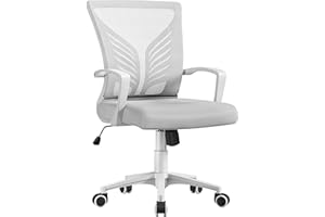 Yaheetech Sedia da Scrivania Ufficio Ergonomica a Rotelle Girevole Reclinabile in Rete Traspirante con Braccioli Altezza Regolabile Portata 136 kg Grigio Chiaro