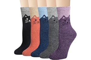 YSense Snug 5 Paia Calze Donna Lana, Calze Di Invernali, Calzini Termiche Divertenti, Calze di Lana Vintage Natalizi Fantasia