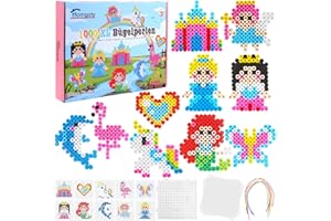 Homgaty Perline da Stirare 10 mm, Oltre 1000PZ con Piastre e Accessori, Grandi Perle per Bambini, Set Creativo Fai da te con Tanti Modelli, Ideale dai 3 Anni in Su (Principessa e Castello)