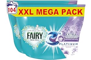 Fairy Non Bio Platinum PODS® Washing Liquid Capsules, 104 Washes (52x2), Silk Tree Blossom & Jasmine, With Extra Freshness For Sensitive Skin