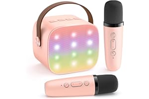 YLL Mini Karaoke Machine for Kids Adults, Portable Bluetooth Speaker with 2 Wireless Microphones,18 Pre-Loaded Songs Toys Birthday Gifts for Girls 4, 5, 6, 7, 8+ Years Old Toddler Teens - MULTICOLOR