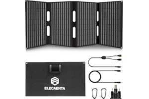 ELECAENTA 60W ETFE Pannello Solare, Caricatore Portatile con Porte 18V CC, QC3.0 USB-A(5V/3.4A) e Tipo-C (5V/3A), Caricabatterie Solare Pieghevole Impermeabile IP68 Ultraleggero per Viaggi Campeggio