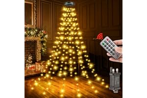PBGMRT Christmas Tree Lights Warm White - 2M/6.6FT x 12 Strands 240LEDs Mains Powered Fairy Lights Waterproof with Remote & 8 Modes Memory Timer for Outside Indoor Xmas Party Decorations