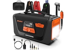 AlfaBot Q4 Booster Avviamento Auto Portatile, 4000A per motori diesel e a benzina da 12 V, Avviatore di Emergenza per Auto, Avviatore con Compressore di Aria, Torcia LED