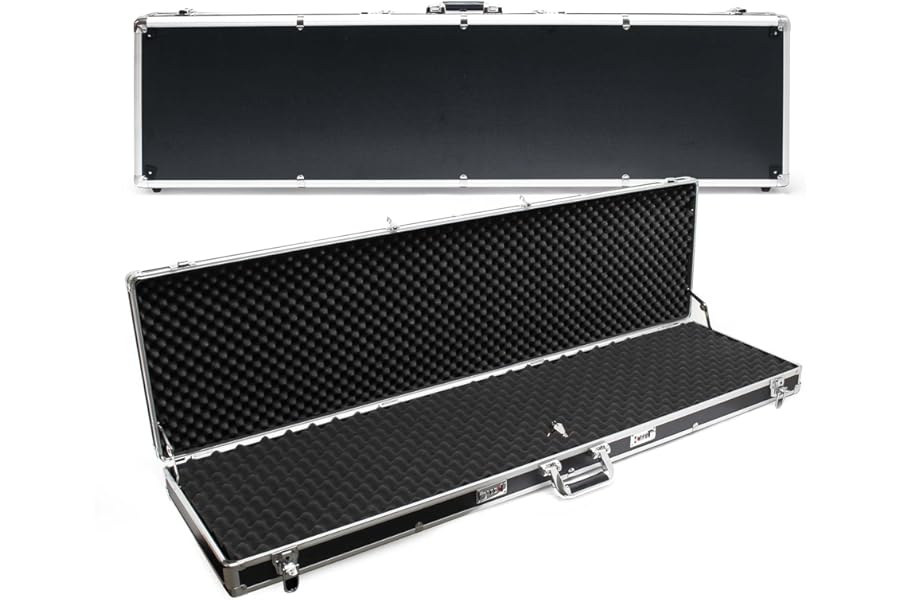 Black Gun Case with Burl Foam Padding and 4 Locks, for Rifles & Guns