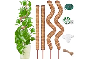 GNEUFVIE Monstera Plant Stakes, Trellis 70 cm and 100 cm, Bendable Coconut Fibre Moss Rod, Plant Stake for Climbing Plants, Natural Plant Support with Accessories, Pack of 4