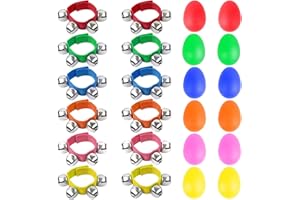 Augshy 24 Stück Shaker Musikinstrumente für Kinder, 12 Stück Eier-Shaker und 12 Stück Handgelenk Handband Glöckchen
