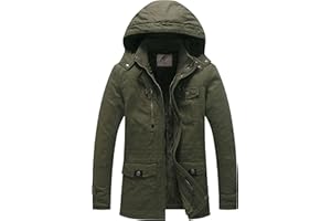 WenVen Giacca Militare Calda Invernale Cappotto con Cappuccio Staccabile a Vento Parka da Esterno Media Lunga Giubbotto Imbottito in Cotone Uomo