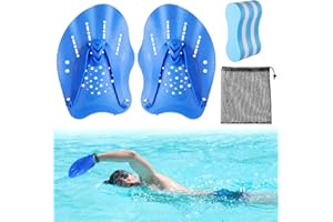 AXNSATRE Pull Buoy & Hand Paddles Set – Swimming Training Aid for Adults & Juniors – Upper Body Strength & Technique Improvement – Swim Float & Stroke Correction Equipment