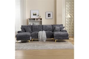 Racxily Divano 4 posti con cuscini,divano angolare,Divano componibile a U,Design moderno,divano da salotto,Ciniglia (Grigio)