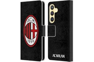 Head Case Designs Licenza Ufficiale AC Milan Colore Pieno Nero Stemma Custodia Portafoglio in Pelle Compatibile con Samsung Galaxy S24 5G
