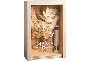 BUY BY BROTHERS Geldgeschenk Geschenkbox für Mama - Trockenblumen + Reagenzglas, Muttertagsgeschenk, Geburtstagsgeschenk, Holzbox mit Gravur Mama - Du bist Wundervoll