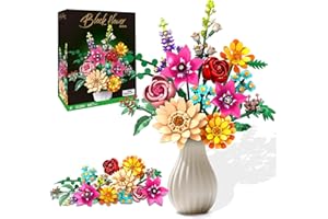IKIDSUN Blumen-Bauset mit 887 Teilen - 12 Botanische Pflanzen für Deko & Sammlung, Kreativgeschenk für Frauen & Erwachsene