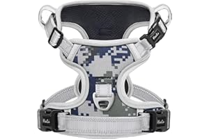 HEELE Pettorina Cane, Imbracatura Sganciata Rapido dal Collo, Pettorina Anti-tiro Riflettente e Regolabile con Maniglia Comoda, Morbida e Imbottita per Cani Piccola Media Grande, Mimetico Grigio S