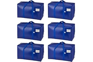 VENO Lot de 6 Sac de Déménagement extra larges avec fermetures éclair et poignées de transport, Sac Rangement Vetement robustes pour un gain de place (Bleu, Lot de 6)