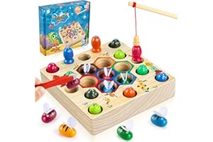 COOLJOY Jouet Enfant 2 Ans | Jeux Montessori 2 Ans | Jeu de pêche 2 en 1(Brevet Autorisé) | Jouet en Bois pour Cadeau Fille Garcon Bébés 2 3 4 Ans