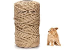 DXRPO Corda Tiragraffi per Gatti 60 m, 6 mm Juta Naturale,Corda per Tiragraffi, Accessori per Gatti, Casa, Giardino, Fai da Te, Decorazione