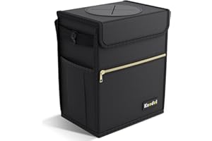 K KNODEL Knodel Auto-Mülleimer mit Deckel, auslaufsicherer Auto-Mülleimer mit Aufbewahrungstaschen, wasserdichter Auto-Müllsack gehängt an der Kopfstütze (Klein, Schwarz)