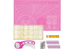 O'WODA Kit Tapis de Découpe A3 Ensemble Cutter Rotatif 45mm Ruban à Mesurer 300cm Pince Plastique (20 pièces) épingles (50 pièces), 6 Pièces de Patchwork Kit Pour Couture Précise,Cuir