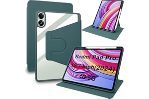 Lemxiee Case pour Xiaomi Redmi Pad Pro & POCO Pad 12.1" Coque avec Emplacement pour Stylo & Support Rotatif,Cuir PU + Acrylique Transparent